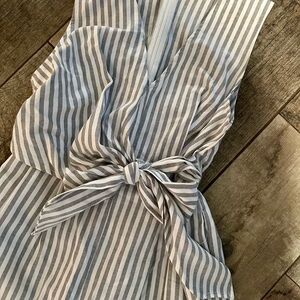 Cider Gray and White Striped Jumpsuit